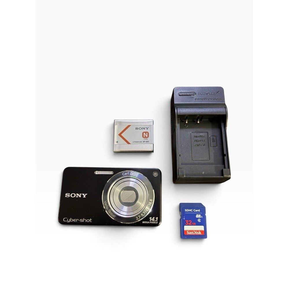 Sony Cyber-Shot DSC-W350 14.1 MP Digital Camera Black + Charger & Memory Card